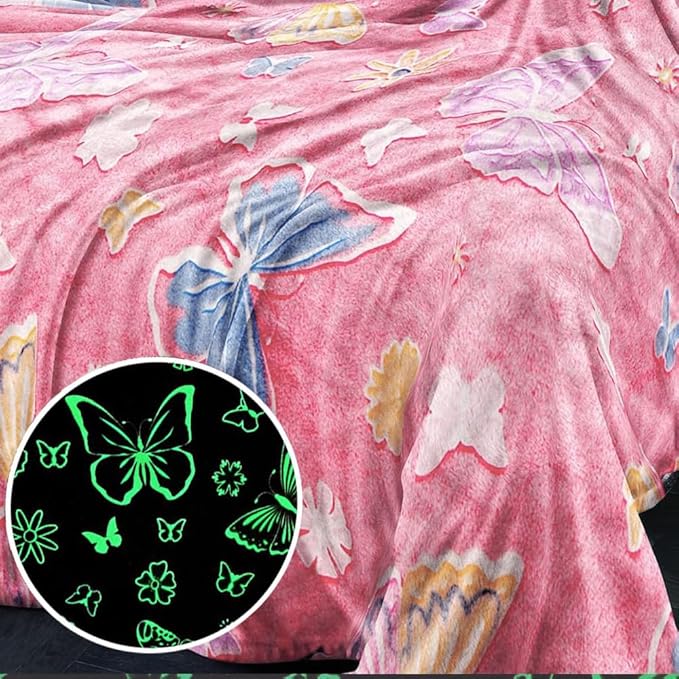 Wajade Glow in The Dark Butterfly Blanket for Girls, Soft Cozy Flannel Kids Throw Blanket for Boys and Girls, Cute Kids Blanket for Sofa Couch Bed, Christmas Birthday Gift 60"x80"