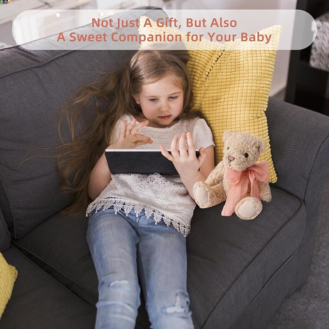 Plush Teddy Bear 7.5” Stuffed Animal Toy with Pink Bow, Plush Toys Soft Cuddly Fluffy Companion, Stuffed Bear Adorable Plushie Toys Ideal Gift for Girls, Boys