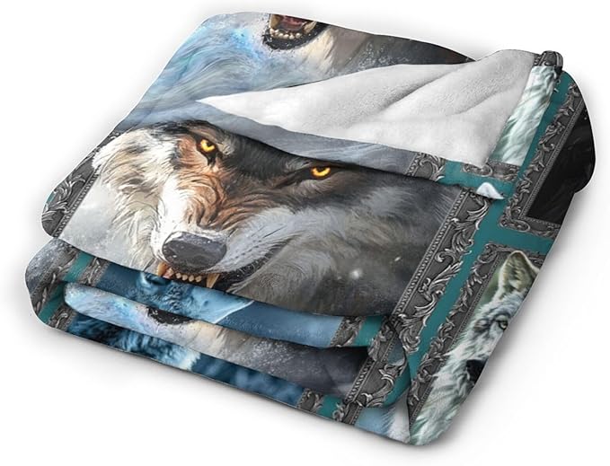 Wolf Blanket Fleece Soft Warm Plush Wild Animal Throw Blanket Lightweight Plush Fuzzy Cozy Wolves Blankets for Lover Kids Adult Suitable for Couch Sofa Bed 50"X40"