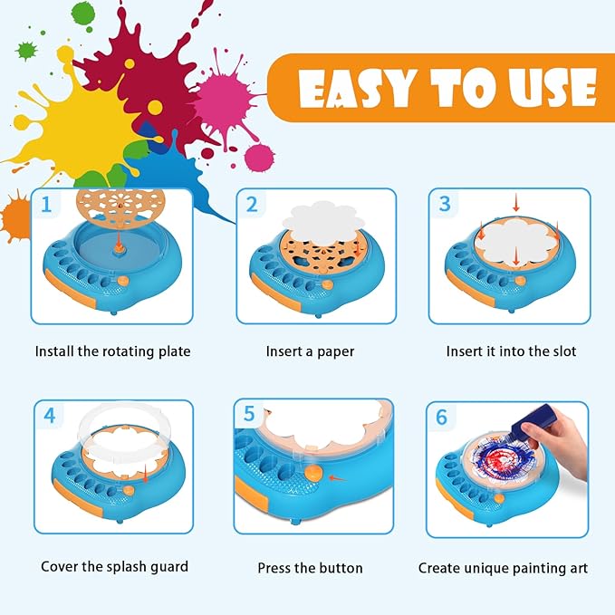 Paint Spin Art Machine Kit for Kids, Arts & Crafts Painting Spinner Toys Kits Sets for Boys & Girls Ages 6 7 8 9 Year Old Blue