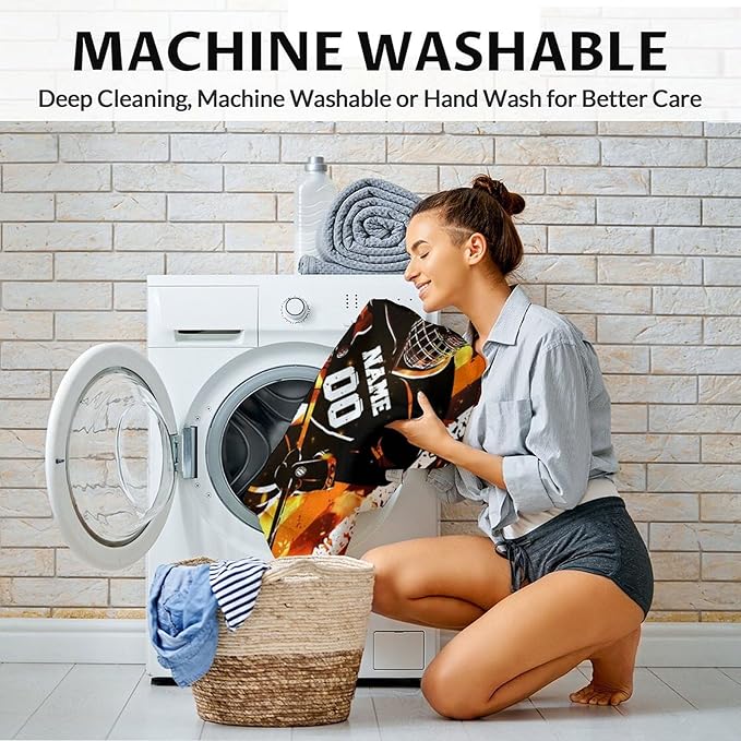 Personalized Ice Hockey Blankets for Boys Men, Cool Throw Blanket for Adults Ice Hockey Lovers, Custom Name 60x80 Soft Throws for Couch Sofa