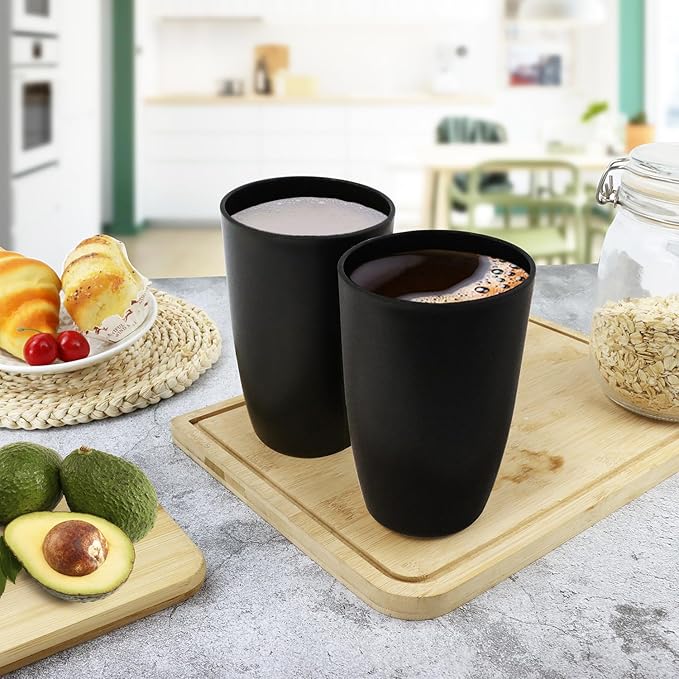 Wheat Straw Cups 20 OZ Set of 6, Unbreakable Drinking Cup Reusable, Alternative to Plastic Cups Reusable, Dishwasher Safe Drinking Glasses for Kitchen Water Tumblers (Black)