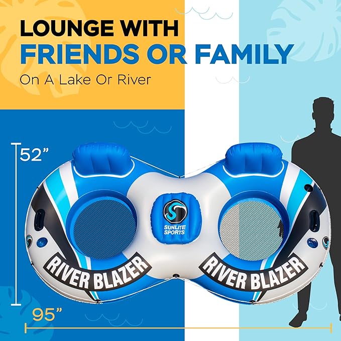 2025 New & Upgraded Sunlite Sports Heavy Duty River Tube Inflatable, Premium Water Float to Lounge Above Lake and River, Outdoor Water Raft Sport Fun, Recreational Use