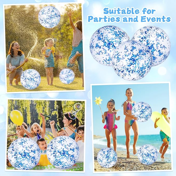 12 Pack 12 Inch Glow in The Dark LED Beach Ball Jumbo Confetti Glitters Inflatable Ball Swimming Pool for Party Pool Summer(Blue)