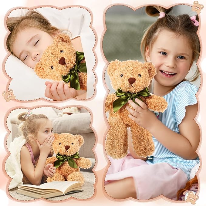 HyDren 30 Pcs Stuffed Animals Plush Bears Gifts Bulk Sleeping Playing Bear Toys with Bow Tie for Birthday Baby Shower Graduation Christmas Wedding Party Favor(10 Inch,Brown)