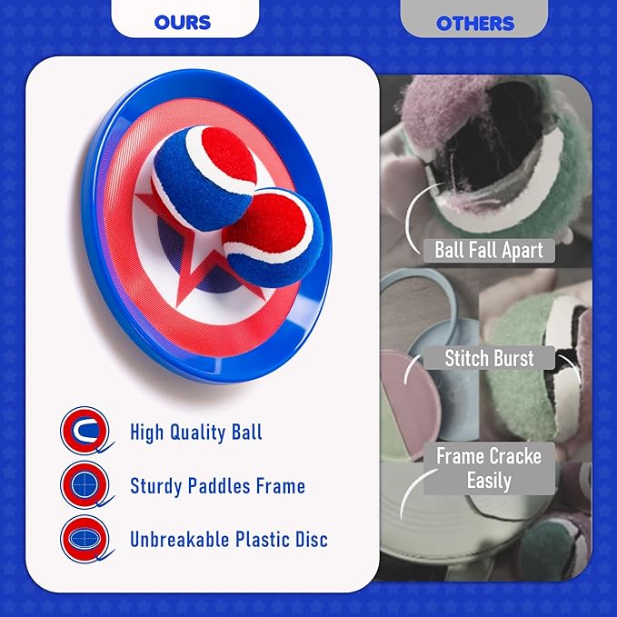 PlayZap Toss and Catch Ball Set Ultra Sturdy ABS - Family Games Christmas Stocking Stuffers Gift for Toddlers Kids Teens Boys Girls 3-5 5-8 8-13+ Yrs - Baseball Toys for Beach Pool Yard Outdoor 4 Pack