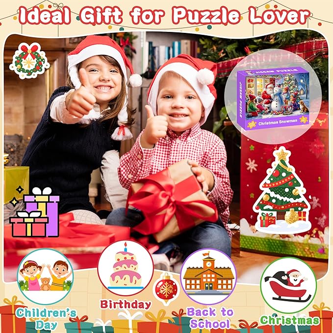 100 Piece Christmas Puzzles for Kids Ages 4-6, 4 Pack Jigsaw Puzzles for Kids Ages 6-8, Christmas Cats Dogs Snowman Sleigh Xmas Gifts for Boys and Girls Learning Educational Holiday Puzzles 5-8 8-10