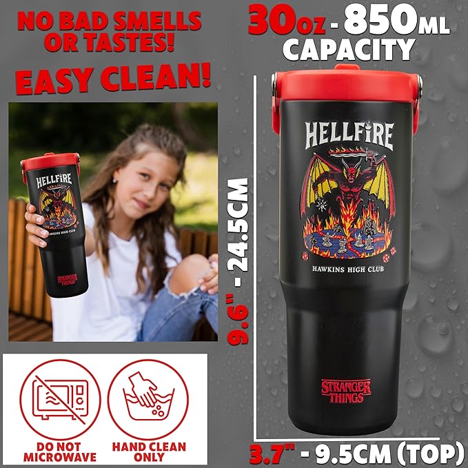 Get Trend Stranger Things Tumbler Stainless Steel with Straw 30oz Kids Teens Insulated Cup with Lid Travel Mug Cups for School Sports Gifts for Kids (Black/Red Stranger Things)
