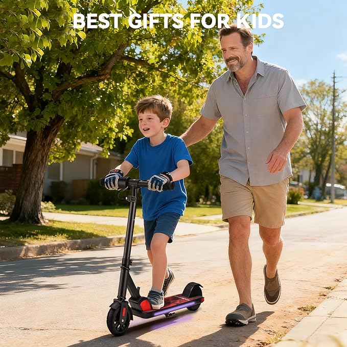 Caroma Electric Scooter for Kids Ages 6-14, 150W/180W Motor,10 MPH Max Speed & 7 Miles,Adjustable Height & Speed,Colorful Lights,LED Display,Foldable Kids Electric Scooter 132 Lbs Max Load
