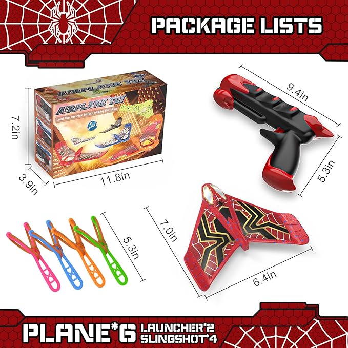 Fuwidvia 6 Pack Airplane Launcher Toys, LED Foam Airplane Toys for Kids, Outdoor Plane Flying Toys for Boys Girls Toys Age 3 4 5 6 7 8 9 10 11 12 Year Old boy Birthday Gift Ideas