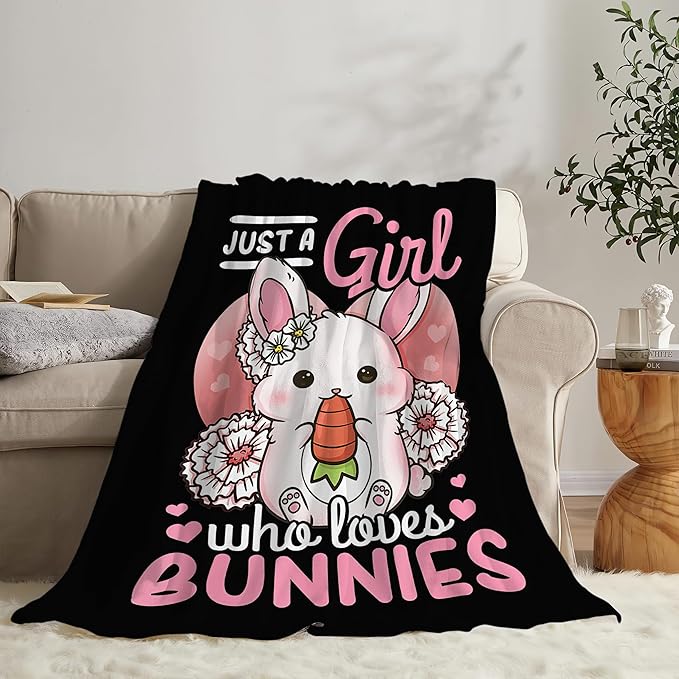 Bunny Blanket Cute Rabbit Throw Blanket Gifts for Kids Girls Boys Adults Women Super Soft Cozy Plush Fluffy Fuzzy Fleece Blanket Decor 50''X60''