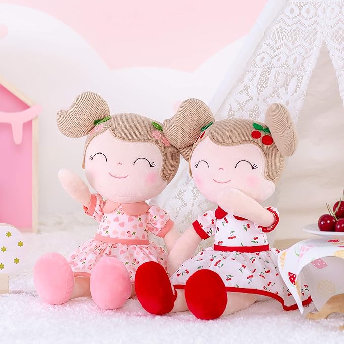 Gloveleya Baby Doll Girl Gifts Plush Toys Soft Dolls Baby Gifts Cherry Girl Red 15 Inches with Gift Box New