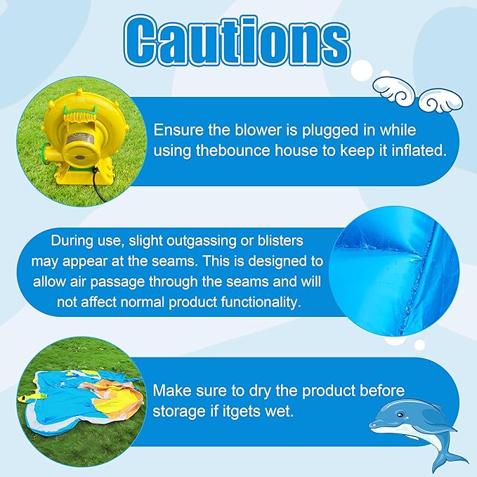 TOAOB Inflatable Water Slide,5 in 1 Dolphin Inflatable Bounce House for Kids- Climbing Wall Splash Pool Water Cannon Basketball Rim - 480W Blower - for Indoor Outdoor Backyard Birthday Party