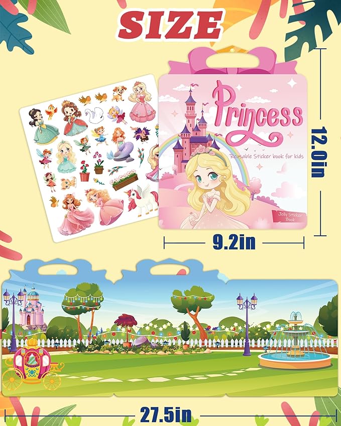 Benresive Reusable Sticker Book for Toddlers 2-4 Years, Fun Travel Stickers for Kids, Waterproof Sticker Books for Toddlers 1-3, Crafts Activities for Toddler 1-3 2-4 3-5 - Princess