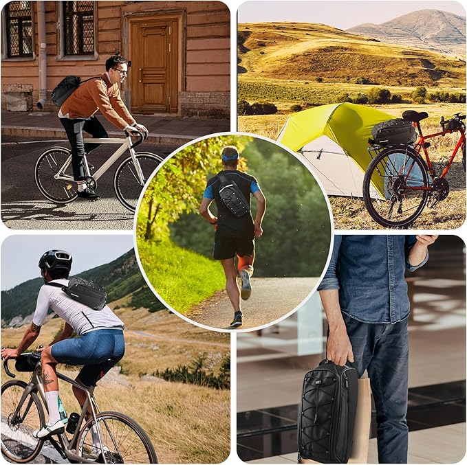 Bike Rear Rack Bag,9L PVC Waterproof Bike Trunk Bag for Road and Mountain Bikes,Bicycle Rear Seat Bag with Rain Cover Bike Saddle Bag for Cycling Trip (Pure Black)