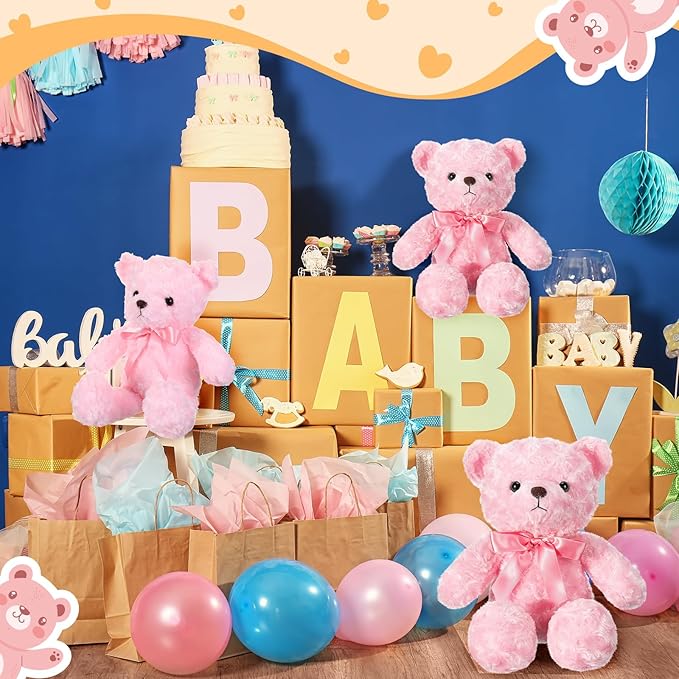 16 Inches Girl's First Bear Plush Stuffed Cute Bear Soft with Bow Plush Animal Toys for Girl Girlfriend Baby Shower Birthday Gifts Valentine Gifts(Pink)