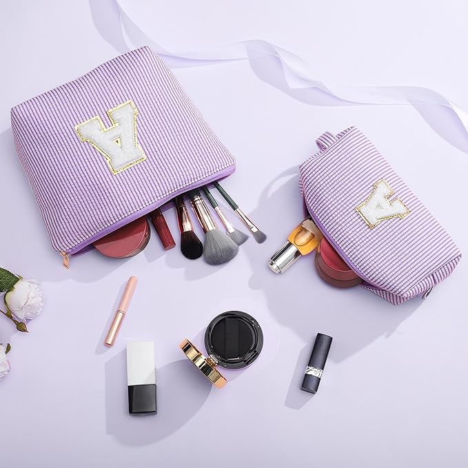 YOOLIFE Personalized Monogram Makeup Bag Birthday Gifts for Kids Girls Cosmetic Bag Travel Toiletry Bag | Christmas Gifts for Teenage Girls Stocking Stuffers for Teen Girl Daughter Gifts Purple A