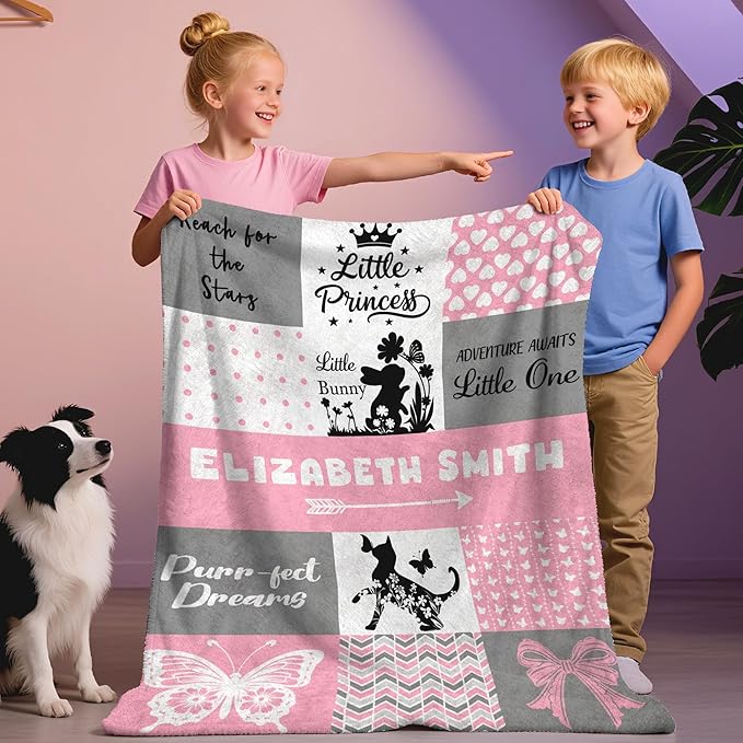 Custom Baby Girl Blanket with Name Personalized Soft Throw Blanket Gift for Newborn, Toddler, Teens to Adult for Birthday, Baby Shower, Christmas (A-design01)