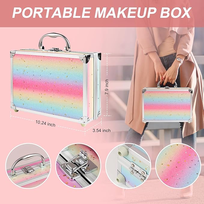 Makeup Kit for Teen Girls, Complete Cosmetic Set with Eyeshadow Palette, Lipstick, Blush, Lip Gloss, Brushes, Gifts for Christmas Thanksgiving Pink