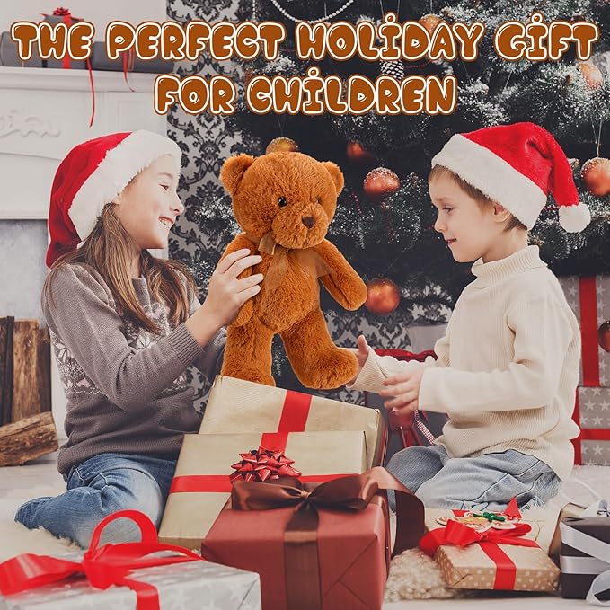 HyDren 2 Pack Plush Bear Stuffed Animals 18 Inch Cuddly Stuffed Bear Plushies with Bow for Birthday Gifts Baby Shower Party Favor Decors Operation Christmas Bulk(Light Brown,Brown)