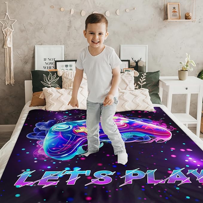 Boys Blanket Gaming Throw Blankets for Kids Teens - 40x50 Inches Cozy Soft Game Throw for Couch Sofa Bed Office Son Birthday Gift