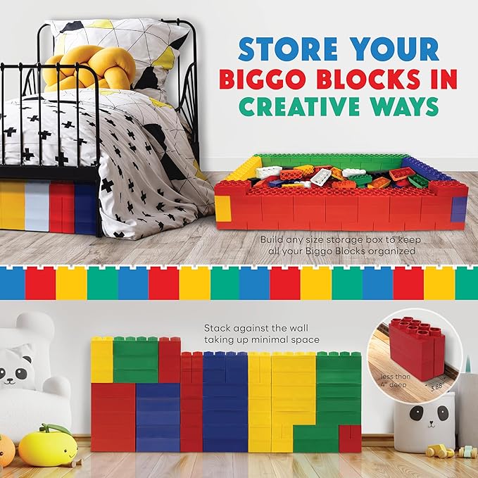 BiggoBlocks Big Blocks for Kids Ages 4-8 — Indoor & Outdoor Blocks for Kids Games — Large Building Blocks (36 pc with 3 Cars) Train Set