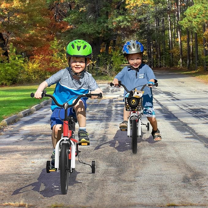 COSTWAY Kids Bike, 12 14 16 18 Inch Toddler Bike for Boys & Girls Aged 3-8 Years Old, Kids Bicycle w/Removable Training Wheels, Handbrake & Coaster Brake, Basket, Bell