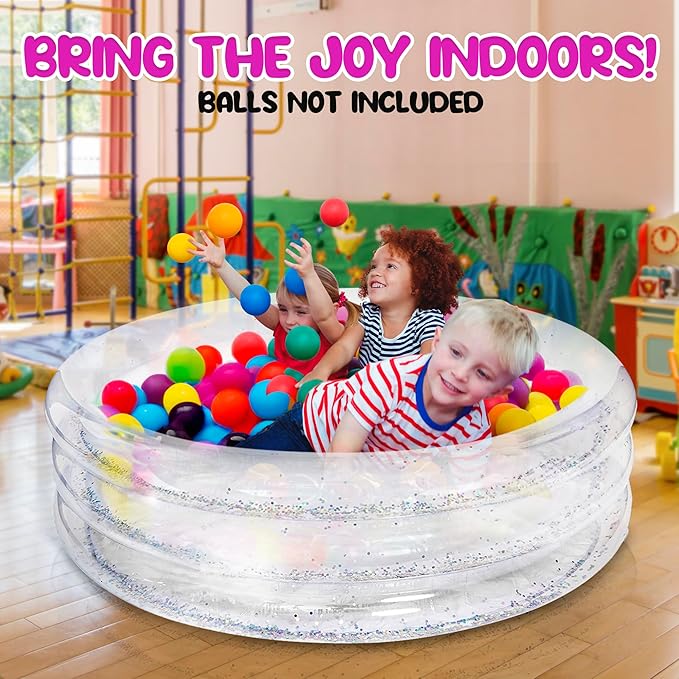 ArtCreativity Sparkly Inflatable Kiddie Pool for Kids 34"x10" - 3 Levels - Transparent Blow Up Baby Pool with Silver Glitter, Easy to Inflate Small Toddler Pools for Outdoor