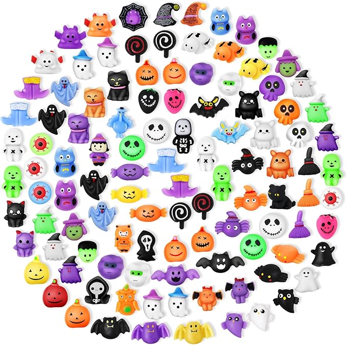 OCHIDO 200 PCS Squishy Toys, Halloween Party Favors Bulk for Kids, Halloween Mochi Squishy Toys, Halloween Toys for Trick or Treat, School Classroom Rewards Prizes