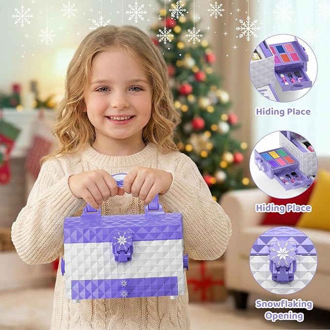 GirlsHome Kids Makeup Set for Girl 56 Pcs Washable Real Cosmetic, Non-Toxic Frozen Toys Toddler Makeup Kit, Frozen Princess Dress up Kit Christmas & Birthday Girl Gift for 3-12 (Frozen Purple)