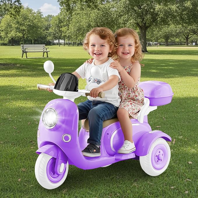 HEIMILI Kids Electric Motorcycle,Electric Scooter for 3 Year Old, Girls Toy, 3-Wheel 12V Ride On Scooter for Kids with Storage Compartments, Motorcycle for Girls (Purple)