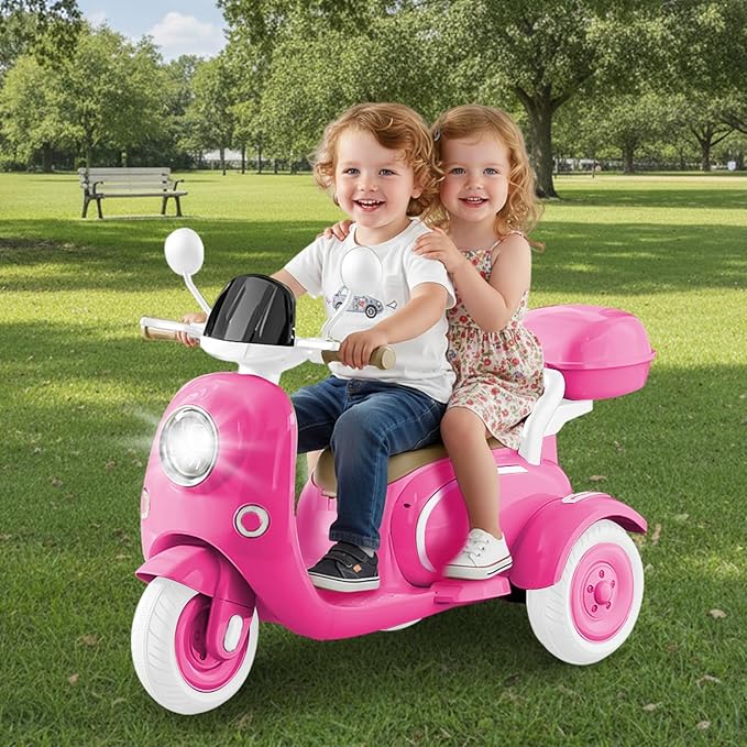 HEIMILI Kids Electric Motorcycle,Electric Scooter for 3 Year Old, Girls Toy, 3-Wheel 12V Ride On Scooter for Kids with Storage Compartments, Motorcycle for Girls (Rose)