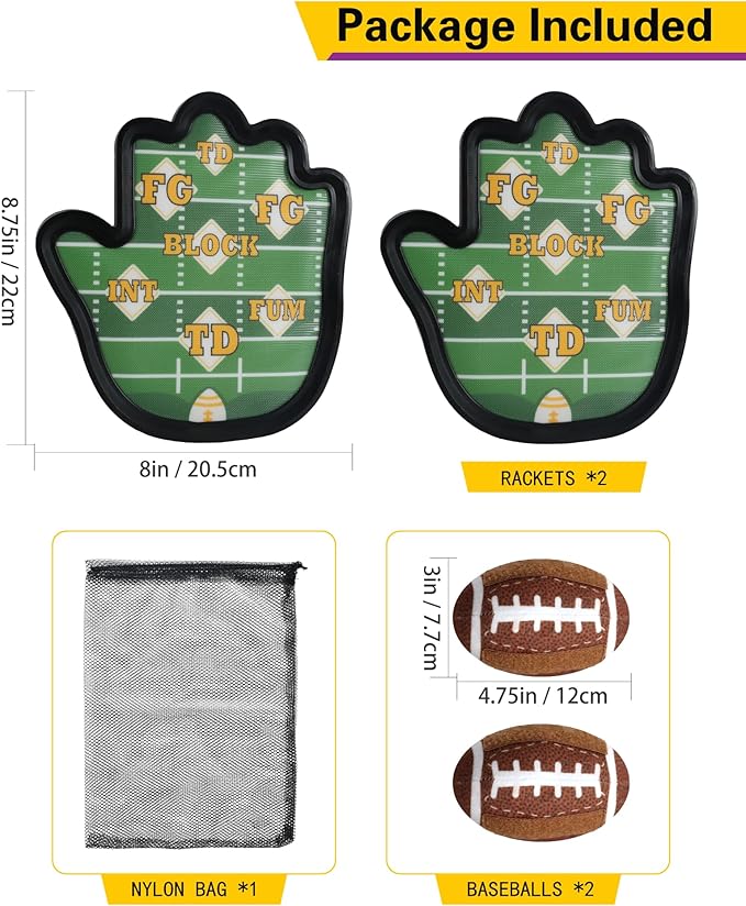 Toss and Catch Ball Game Camping/Yard/Outdoor Sports Toy for Kids, Outdoor Family Games for Kids and Adults with 2 Soft Sticky Balls and 2 Upgraded Paddles, Ages 3-8+ (Football)