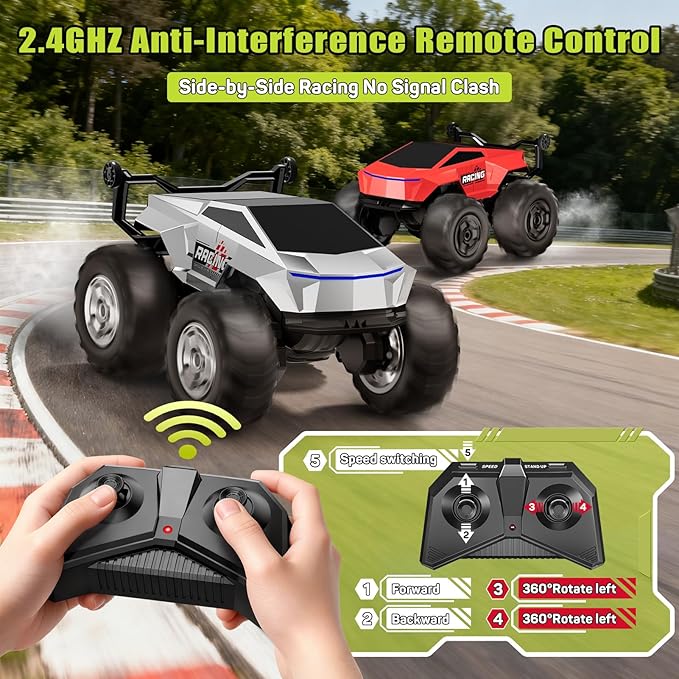 1:16 RC Truck Remote Control Car, 4WD Waterproof Amphibious RC Car All Terrain Pickup,TIME4DEALS 2.4GHz Remote Monster Truck with 360° Rotating Standing Stunt Toy Truck for Kids Boys 6 7 8 9 10 11 12+