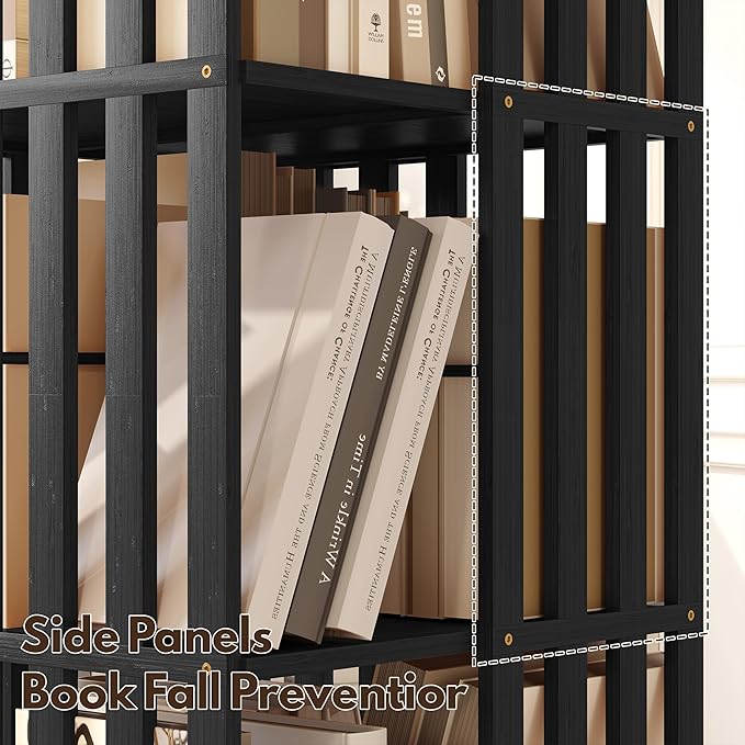 YOWOS Rotating Bookshelf Tower, 360 Display Spinning Bookcase, Bamboo Bookshelf Floor Standing Storage Rack, Wood Narrow Book Shelf Organizer for Kids&Adults (Black, 4 Tier)