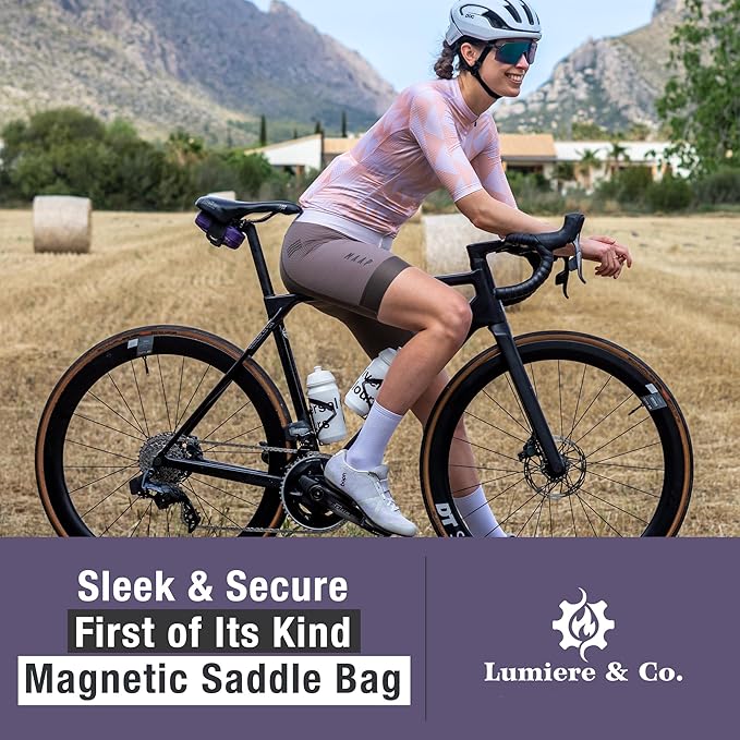 Lumiere & Co. Falcon Magnetic Saddle Bag β 0.37L | 5"x 3"x 1.5" | Sleek Minimalist Design, Fast Magnetic Buckle Attachment | Cycling Bike Bag (Purple, Ultra Small)