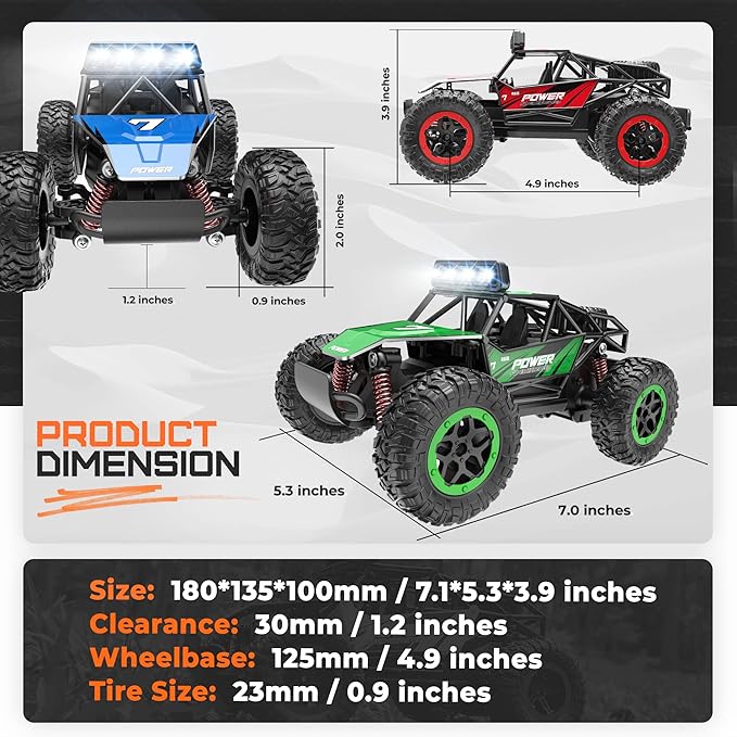 BEZGAR TB201 RC Cars-1:20 Scale Remote Control Car-2WD High Speed 20 Km/h Electric Toy Off Road Vehicle Monster Truck Crawler with LED Headlight and Rechargeable Battery for 8-12 Year Old Boys Girls