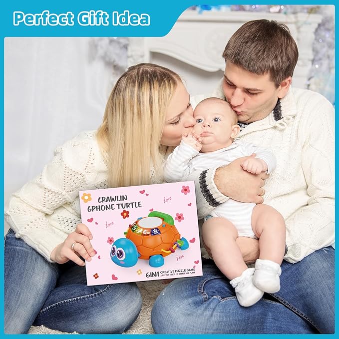 Hanayo Baby Toys 6 to 12 Months,Musical Turtle Crawling Girl Toys for 12-18 Months,Infant Early Learning Educational Toy,Girl & Boy Gift Essentials for Newborn 7 8 9 11+ Months 1-2 Year Old(Blue)