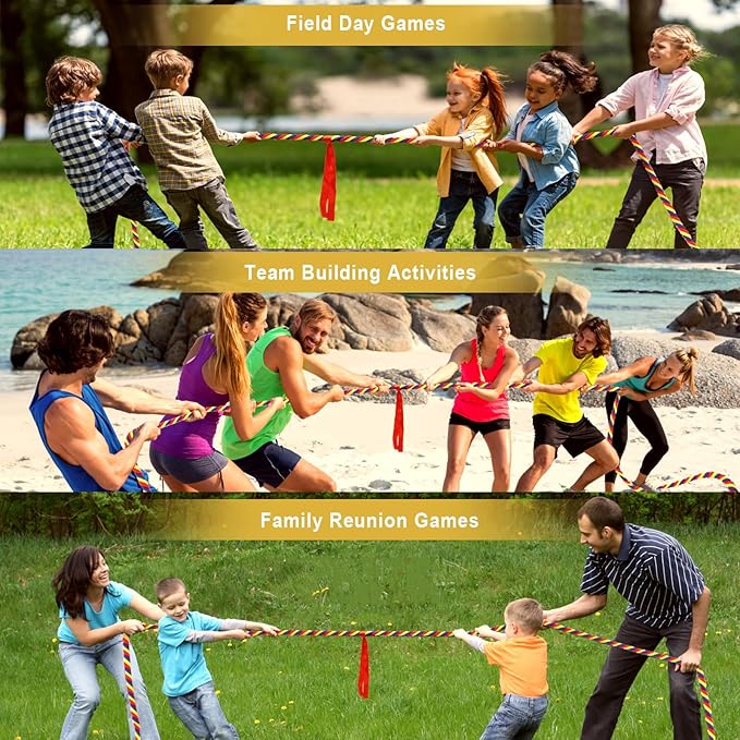 Tug of War Rope for Kids and Adults,20/40/60FT Tug a War Rope for Outdoor Games Field Day Family Reunion Birthday Party Games, Summer Outside Yard Backyard Lawn Picnic Games, Team Building Games