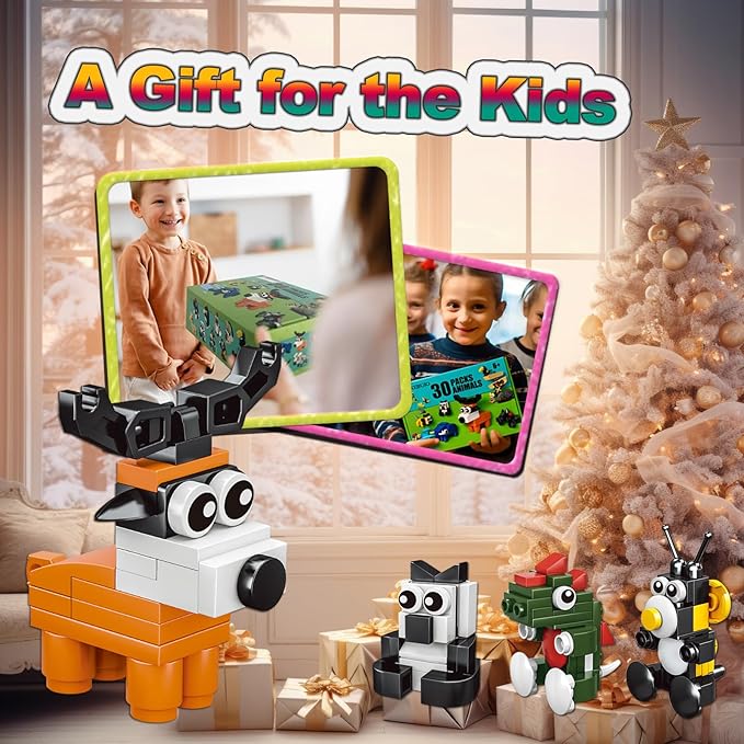 30 Pack Animal Building Blocks Set (758 PCS) - Party Favors for Kids 8-12, Stocking Stuffers, Classroom Prizes, Party Favors, Goodie Bag Stuffers, Treasure Box Rewards & Piñata Fillers