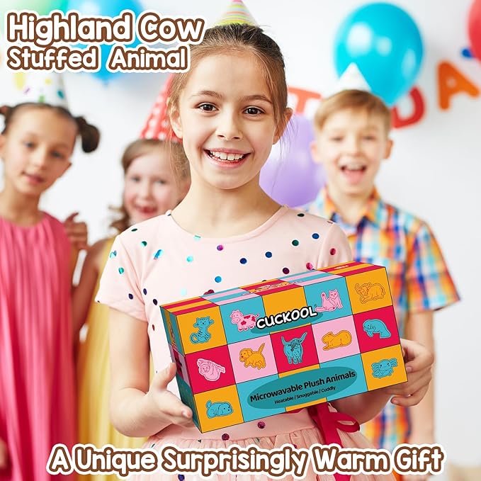 Highland Cow Stuffed Animals, Microwavable Stuffed Animal Adorable Fluffy Highland Cow Plush for Warmth Comfort, Heatable Coolable Lavender Scent Toy, Cute Soft Plushies Gift for Kid Boy Girl & Adult