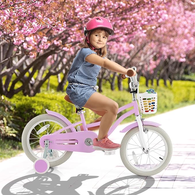 HONEY JOY Kids Bike, 12 14 16 18 20 Inch Toddler Bikes w/Training Wheels, Handbrake & Coaster Brake, Fully Enclosed Chain, Adjustable Handlebar & Seat, Kids Bicycle w/Basket, Girls Boys Bike 3-8