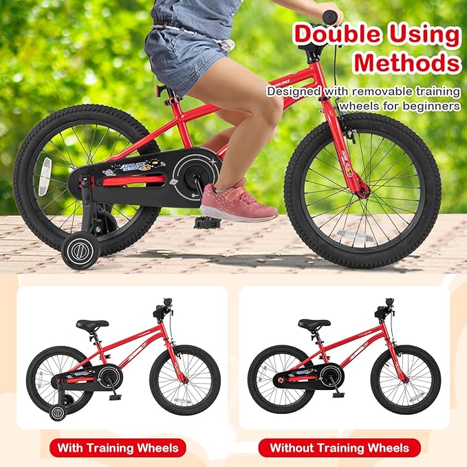 BABY JOY Outer Space Kids Bike, 14 16 18 Inch Sport Bicycle for 3-8 Years Old w/Adjustable Saddle, Training Wheels, Widened Tyre, Handbrake & Coaster Brake, 95% Pre-Assembled Girls Boys Bike