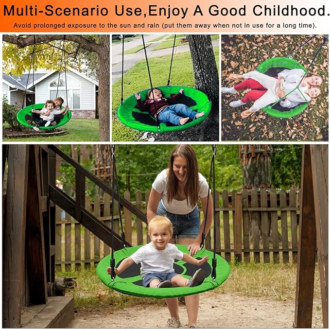40" Saucer Tree Swing for Kids Outdoor - Heavy-Duty Steel Frame, 900D Oxford Fabric & Reinforced Rope Holds 500lbs(Green)