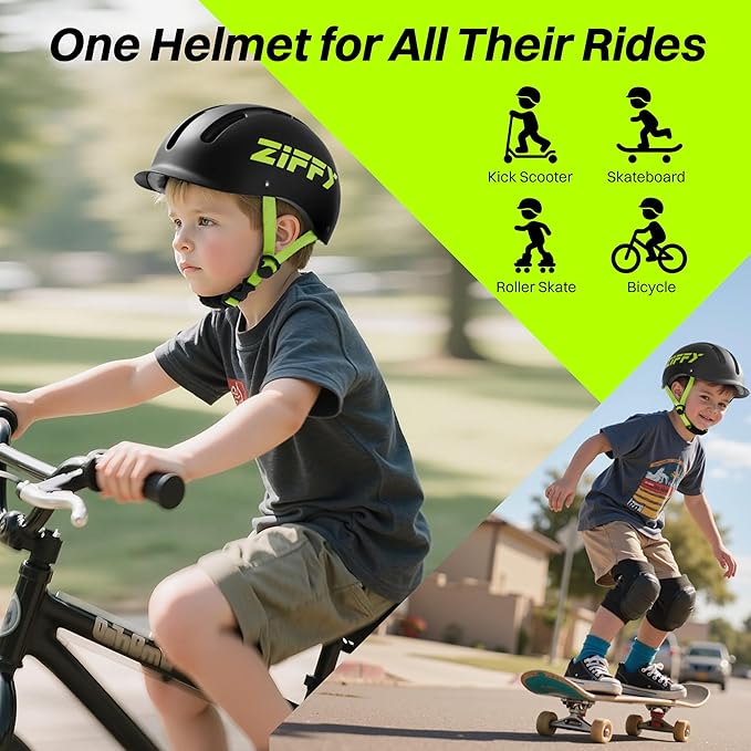 ZIFFY Kids/Toddler Bike Helmet, Adjustable, Lightweight, Safety Certified Scooter Helmet for Boys & Girls with Washable Inner Lining, 2 Sizes, 4 Colors – Fits Toddlers to Youth