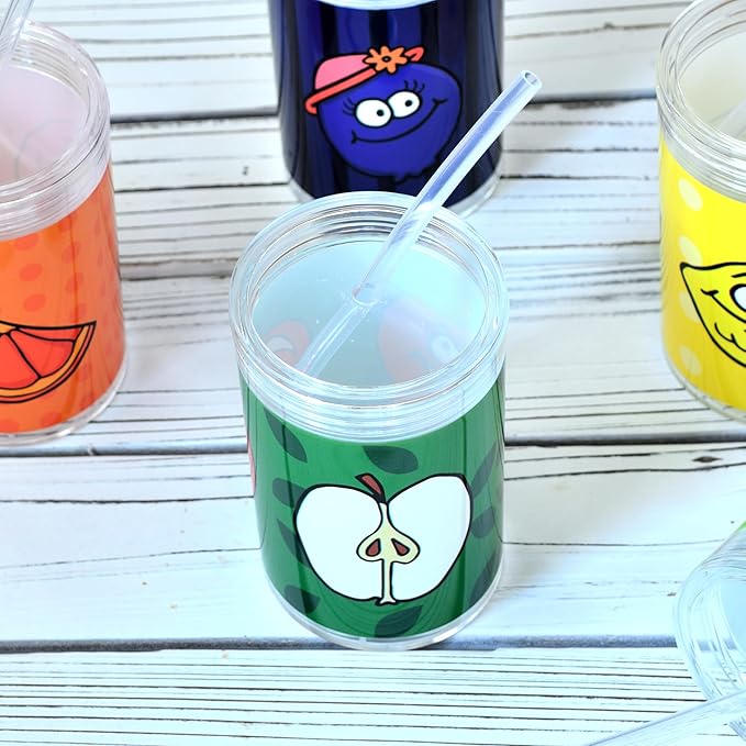 Youngever Kids Tritan Cup with Straws, Reusable 14 Ounce Toddler Cup with Lid and Straw, Unbreakable Kids Tritan Tumbler with Straw (Apple)