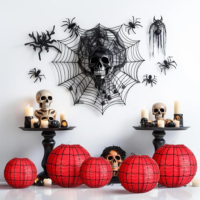 Bencailor 13 Pcs Sports Paper Lanterns Sport Themed Paper Soccer Baseball Football Basketball Lanterns for Indoor Outdoor Sport Themed Birthday Party Decoration (Spider Web)