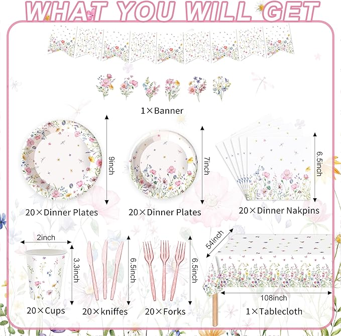 152Pcs Flower Themed Party Supplies Decorations With For Baby Shower Birthday Picnic Wedding Party Decorations Serves 24 Party