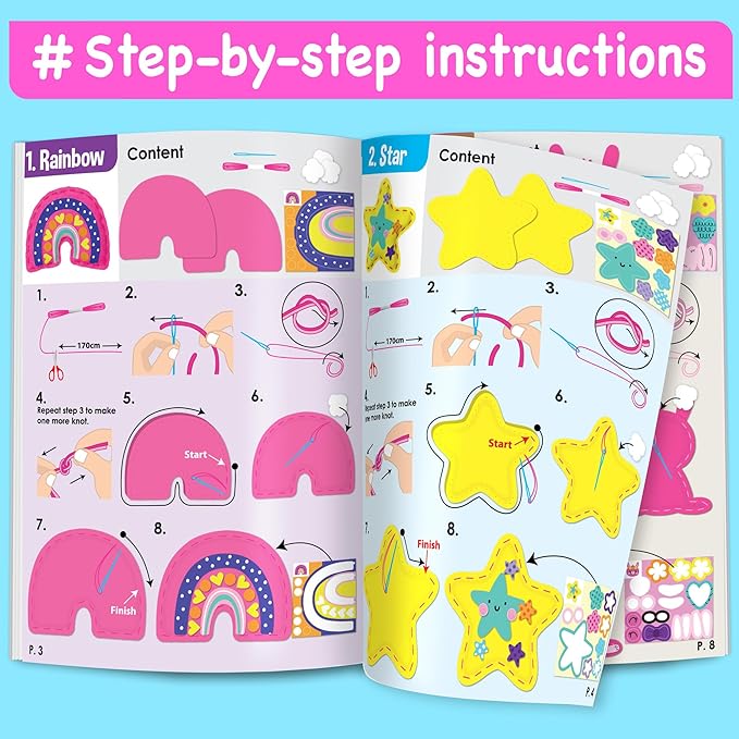EZCRA Easy Arts and Crafts for Kids - No Mess Sewing Kit for Kids - 4 Easy to Do Unicorn Sewing Projects - Fun Felt Stickers - Tools with Instruction - Gifts for Girls Age 4,5,6,7,8