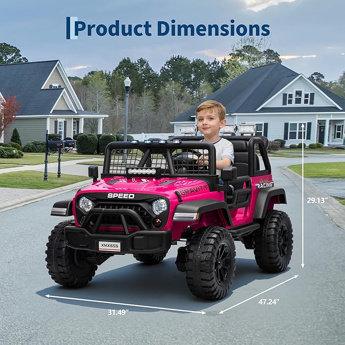 24V 2 Seater Kids Electric Truck with Parent Remote Control, 4WD Ride on Car for Toddlers & Kids 4-8, 100Min Battery, Dual Motor, All Terrain Electric Vehicle Gift for Boys Girls